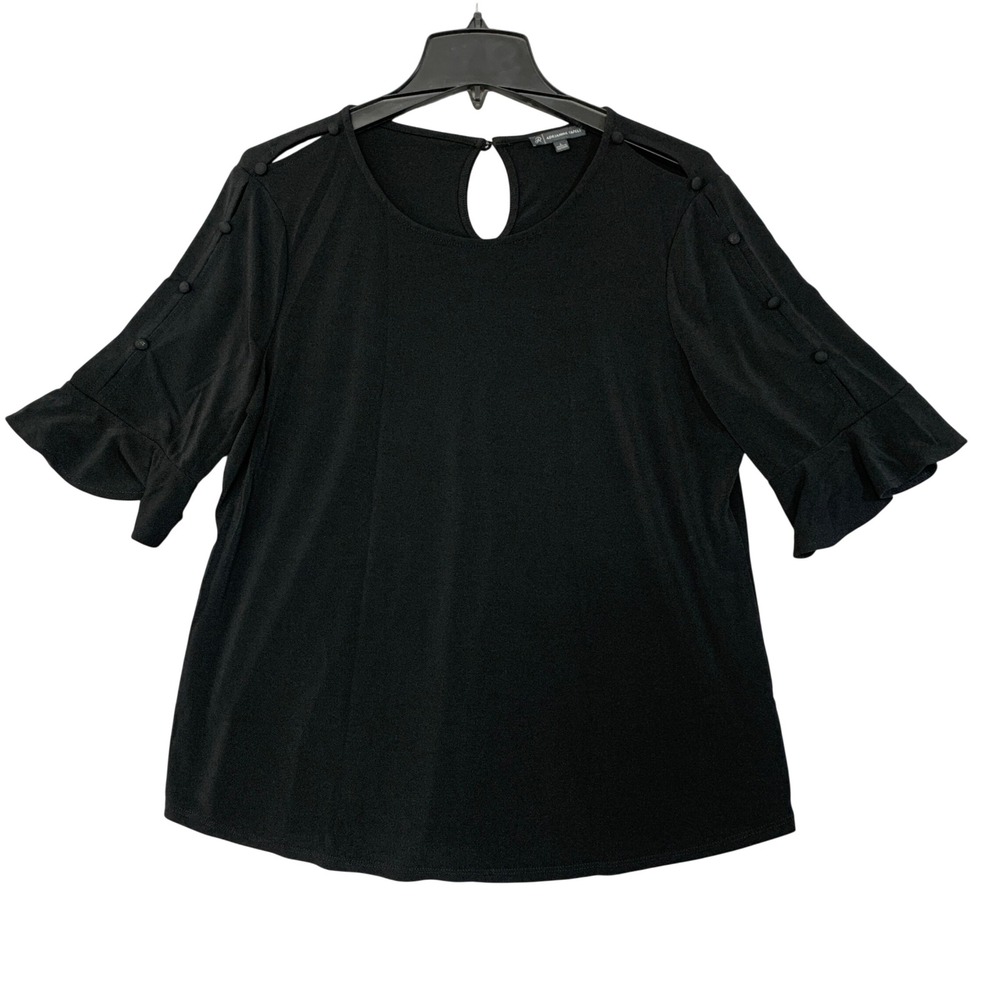 Adrianna Papell Women's L Black Cold Shoulder Ruffle Blouse Stretched